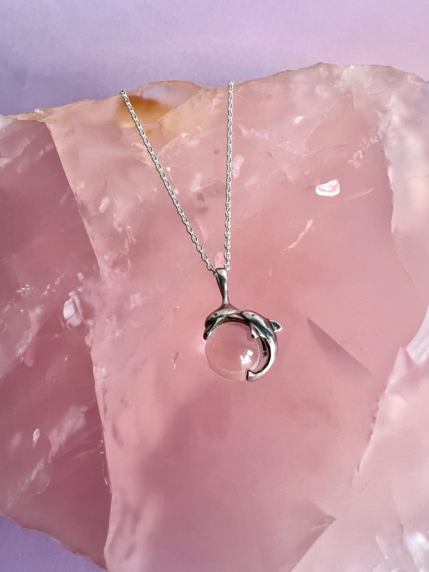 Sterling Silver Clear Quartz dolphin necklace